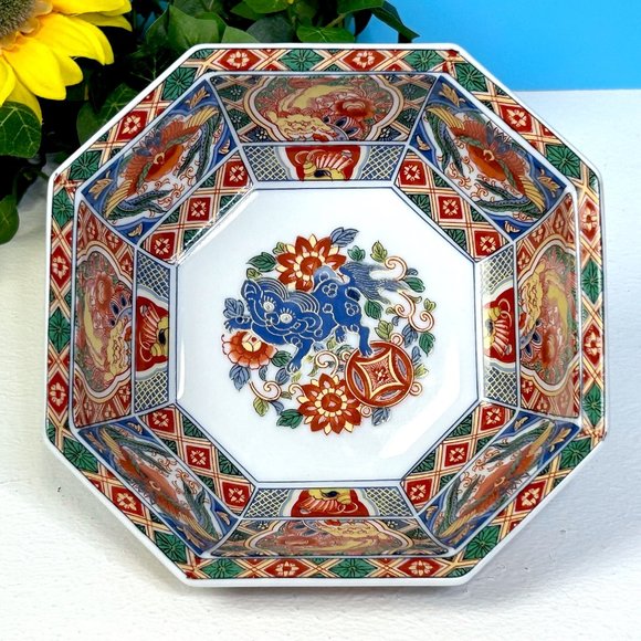 Toyo Nishiki Imari Intricate Floral Japanese Porcelain Octagon Shaped Bowl Japan - Picture 2 of 8